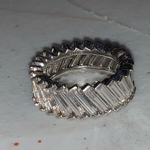 Angled Baguette CZ Diamond Eternity Band Set in Sterling Silver size 7